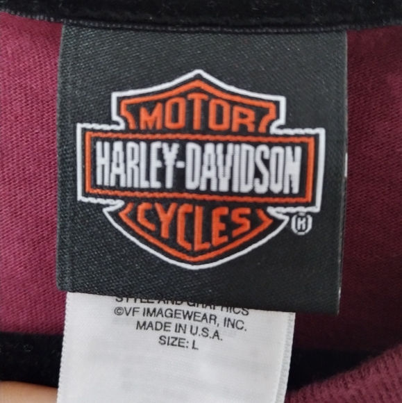 Harley Davidson Eagle Stud Rhinestones Womens Biker Burgundy Red L Shirt USA - Picture 5 of 10
